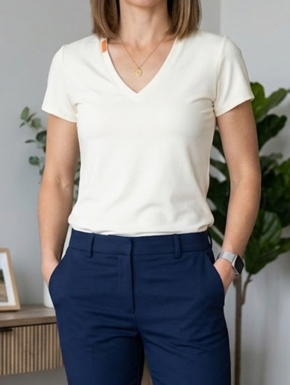 New Jude Connally Cream V-Neck Tee